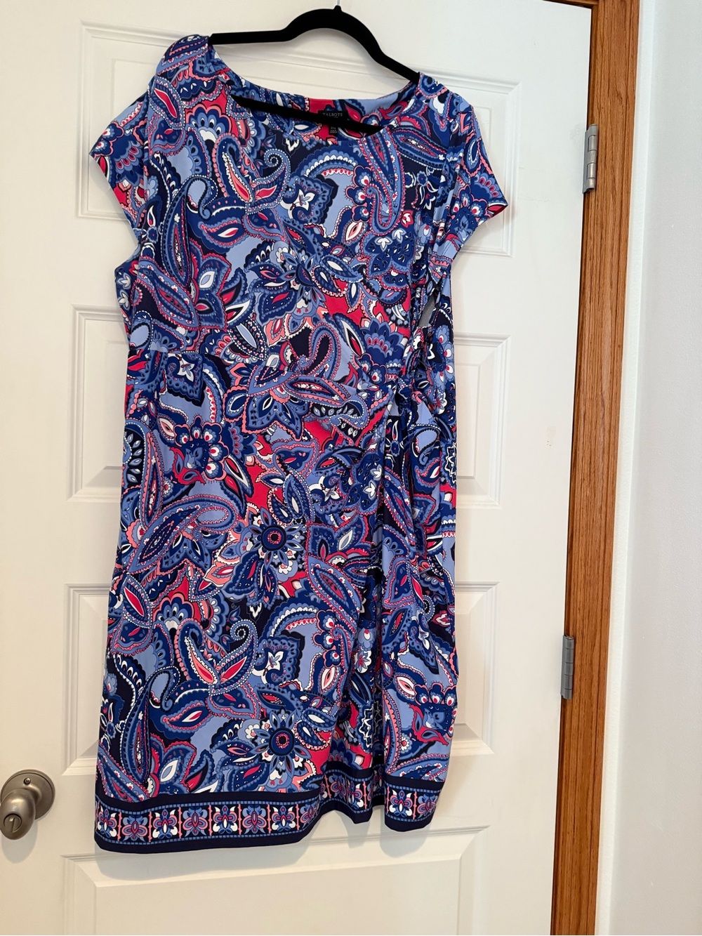 Talbots petite Blue and Pink Paisley Short-Sleeve faux wrap dress